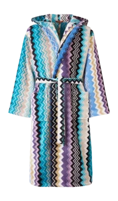Peignoir Missoni Unisexe Giacomo à Capuche Turquoise Multicolor Nouvel Arrivage
