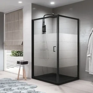 Prix Bas Porte de douche pivotante ZEPHYROS 2.0 G Noir Mat - Verre Strip - 90cm