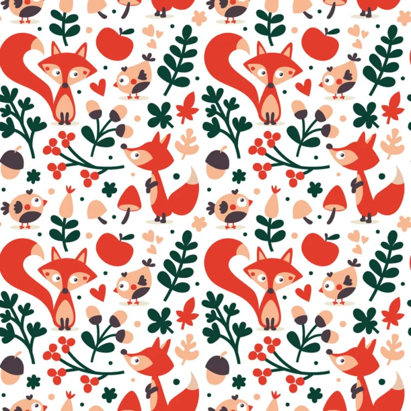 Seamless cute autumn pattern made with fox bird flower plant leaf berry heart friend floral nature acorn Rowan mushroom Bon Plan