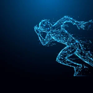 Abstract running man form lines and triangles point connecting network on blue background Illustration vector Paiement Sécurisé