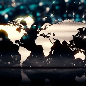 World Map Silver City Light Shine Bokeh 3D Background Prix Promo