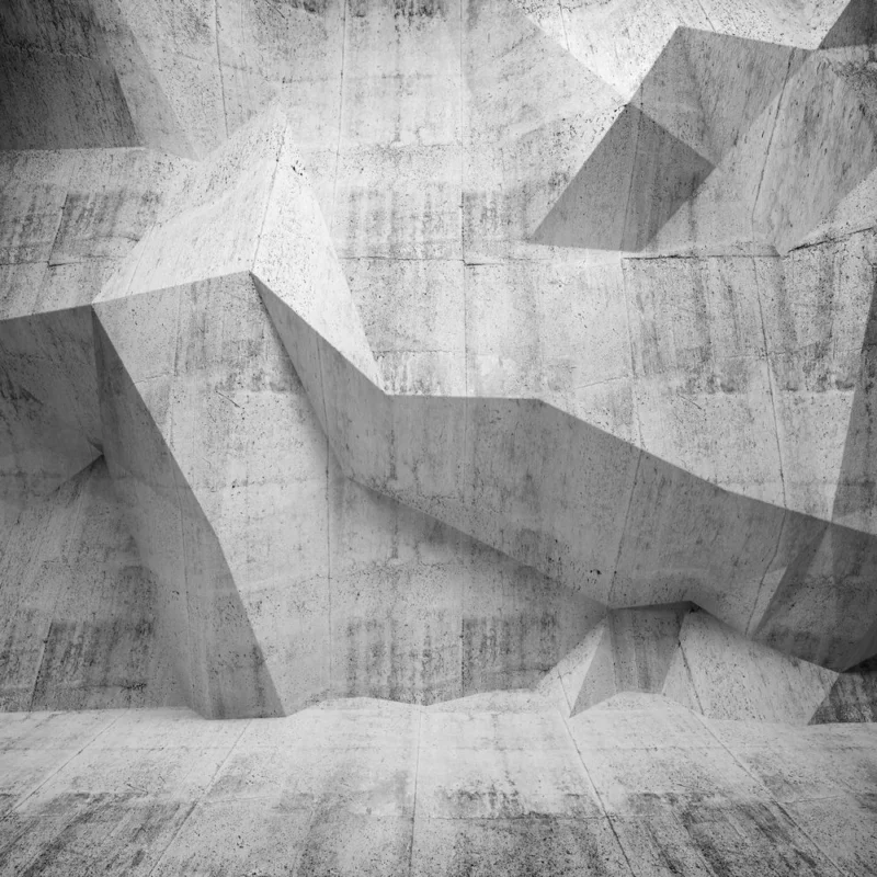Abstract concrete 3d interior with polygonal pattern on the wall Marque