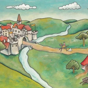 Achat Immédiat Landscape with Castle A rider arrives riding a medieval castle
