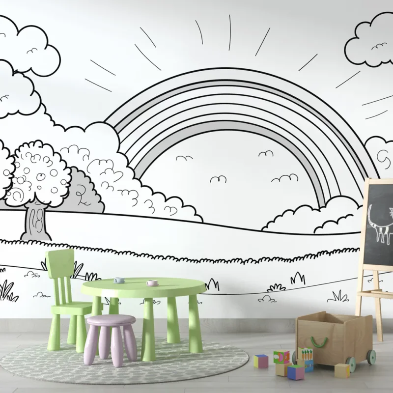 Acheter Direct Papier peint coloriage Arc en ciel au fond du champ
