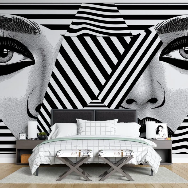 Achat Immédiat Papier peint pop art Portrait noir et blanc en collage