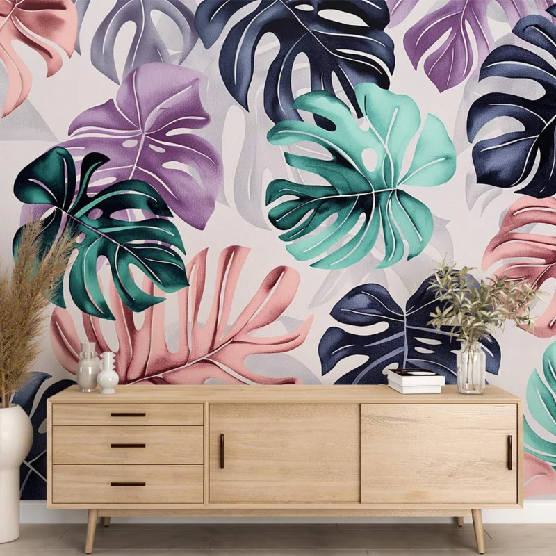 Achat Immédiat Papier peint monstera Grandes feuilles monsteras avec reflets