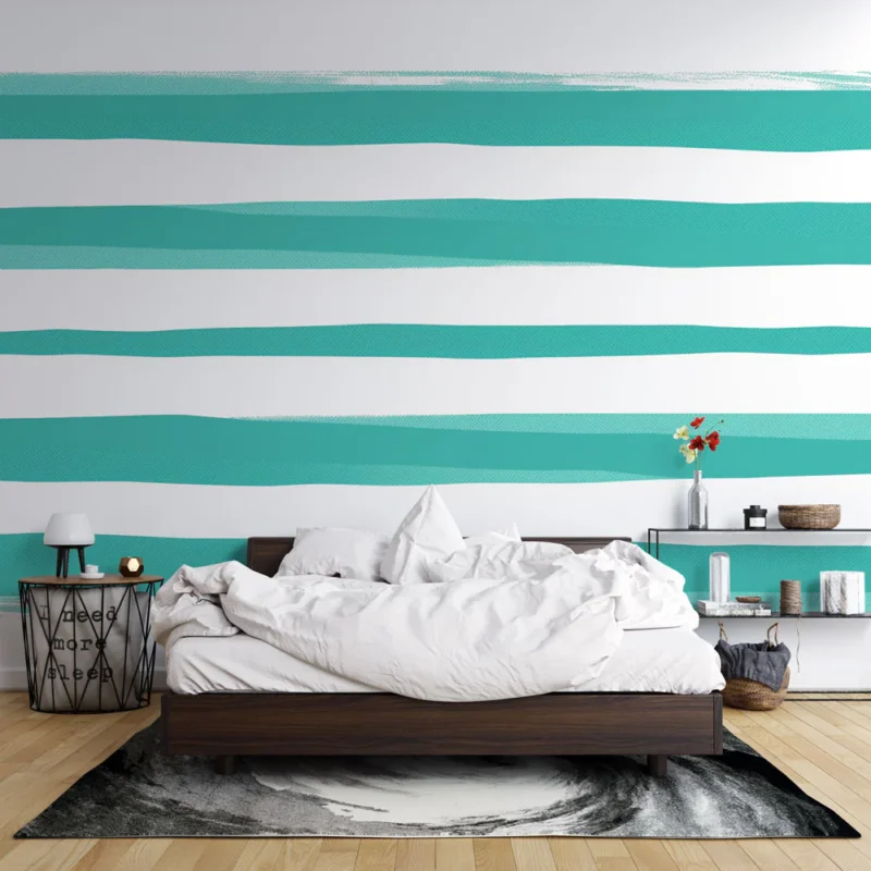 Achat Immédiat Papier peint rayures horizontales irrégulières Bleu turquoise