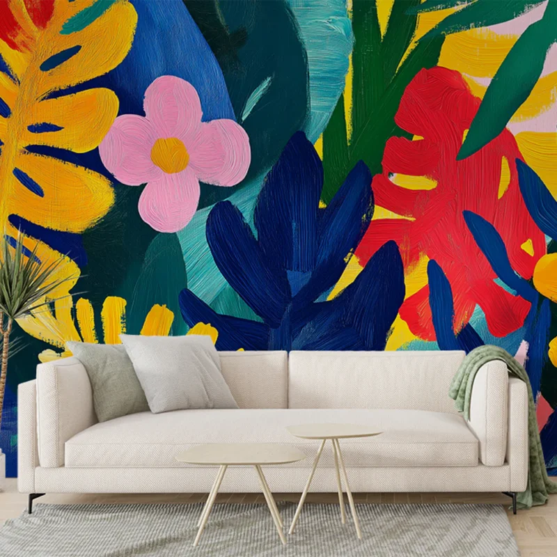 Certifié Papier peint jungle et fleurs Comme une peinture colorée