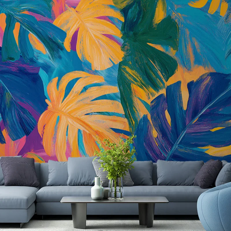 Papier peint jungle et fleurs Mix de feuilles monsteras Populaire