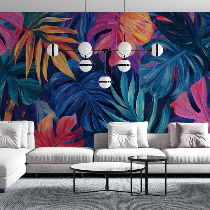 Prix Bas Papier peint jungle et fleurs Monsteras en peinture à l‘huile
