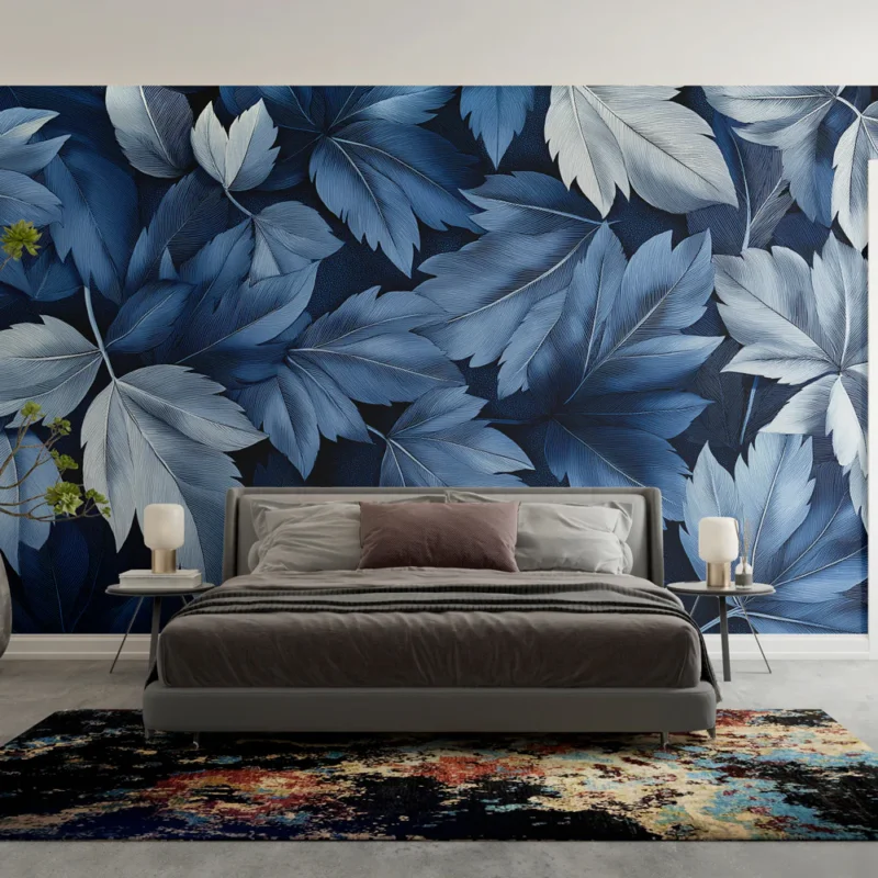 Retour Gratuit Papier peint grosses feuilles Nuances de bleu