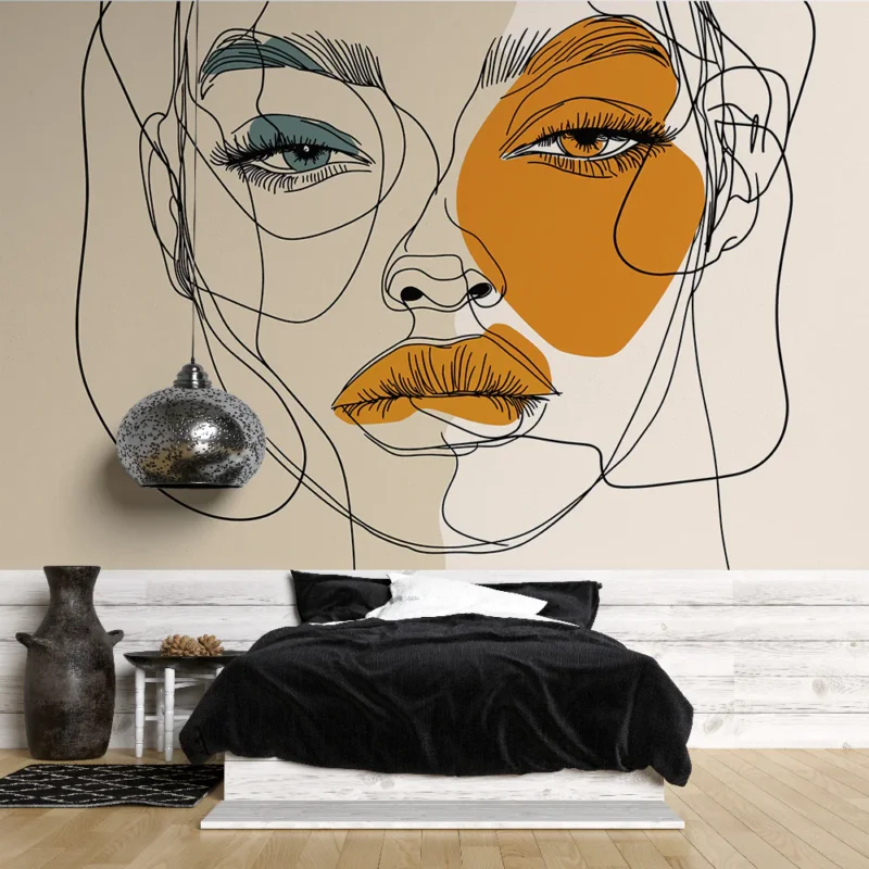 Papier peint line art Portrait pastel et lignes fines Nouvelle Collection