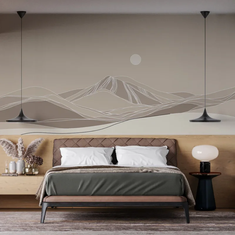 Papier peint montagne Soleil et paysage beige Livraison Express
