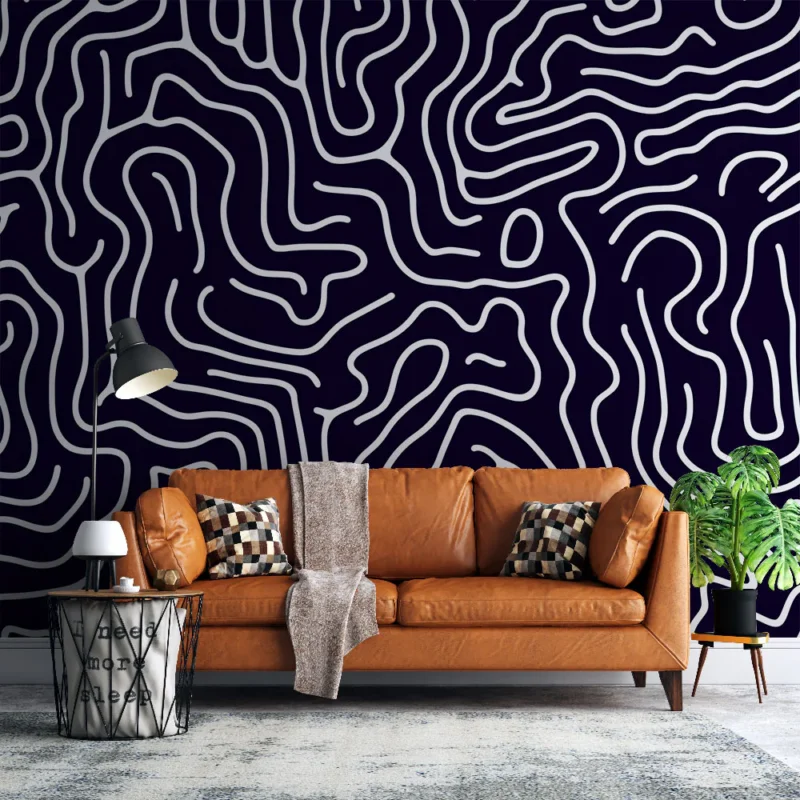 Soldes Papier peint panoramique abstrait Labyrinthe mauve et blanc