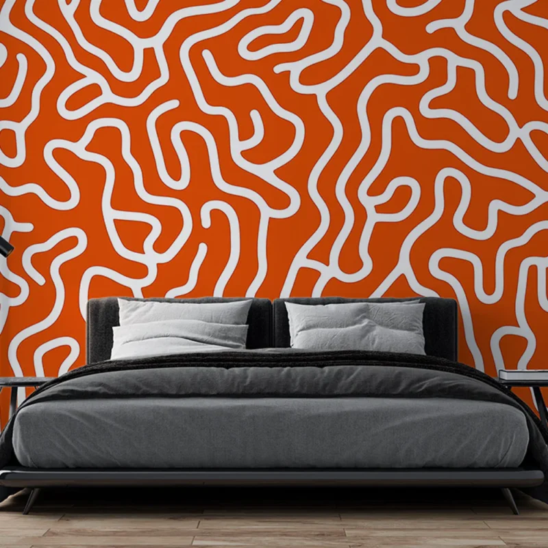 Papier peint panoramique abstrait Labyrinthe orange et blanc Marque