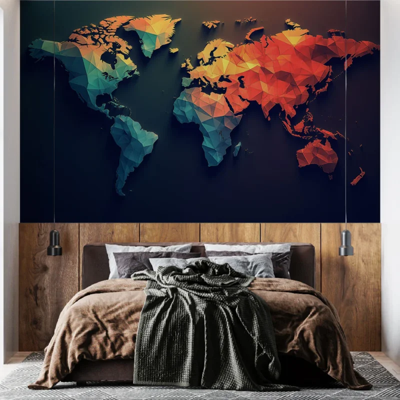 Marque Papier peint carte du monde Géométrique aux couleurs arc en ciel