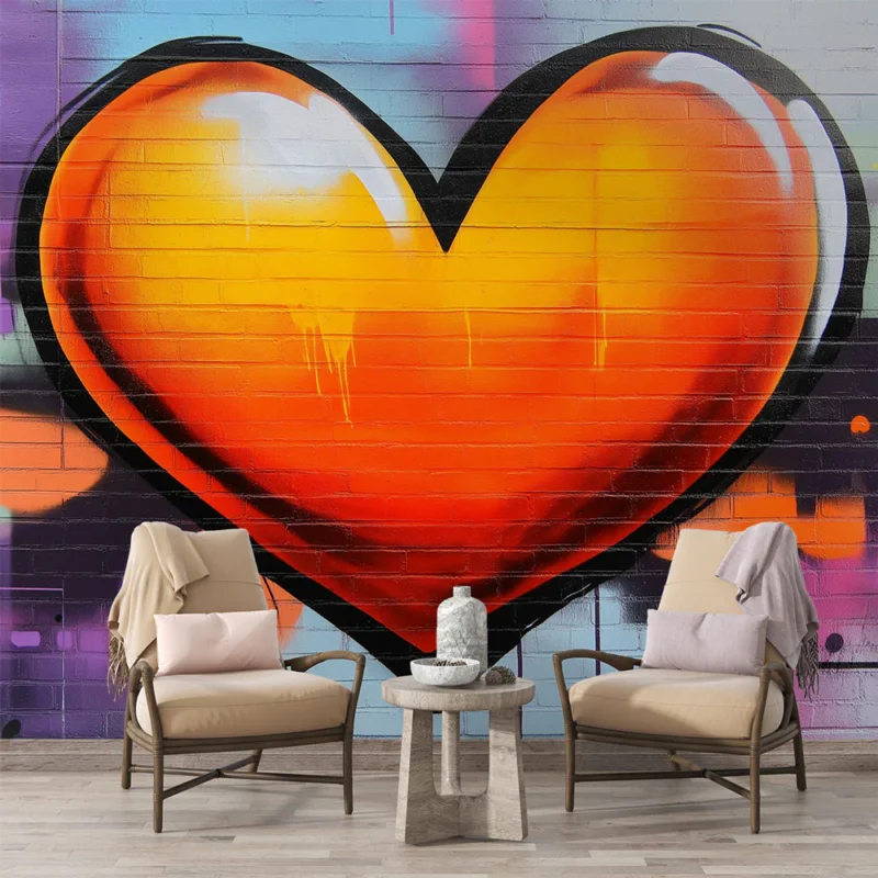 Jusqu'à Épuisement Des Stocks Papier peint cœur Graffiti orange