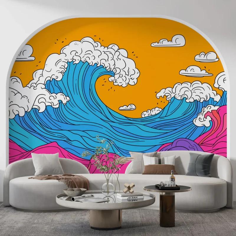 Papier peint vague japonaise Vagues colorées Satisfait Ou Remboursé