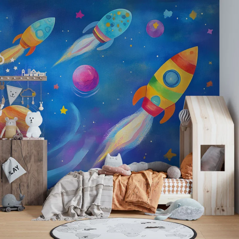 Papier peint Espace Fusées et Planètes Quantité Limitée