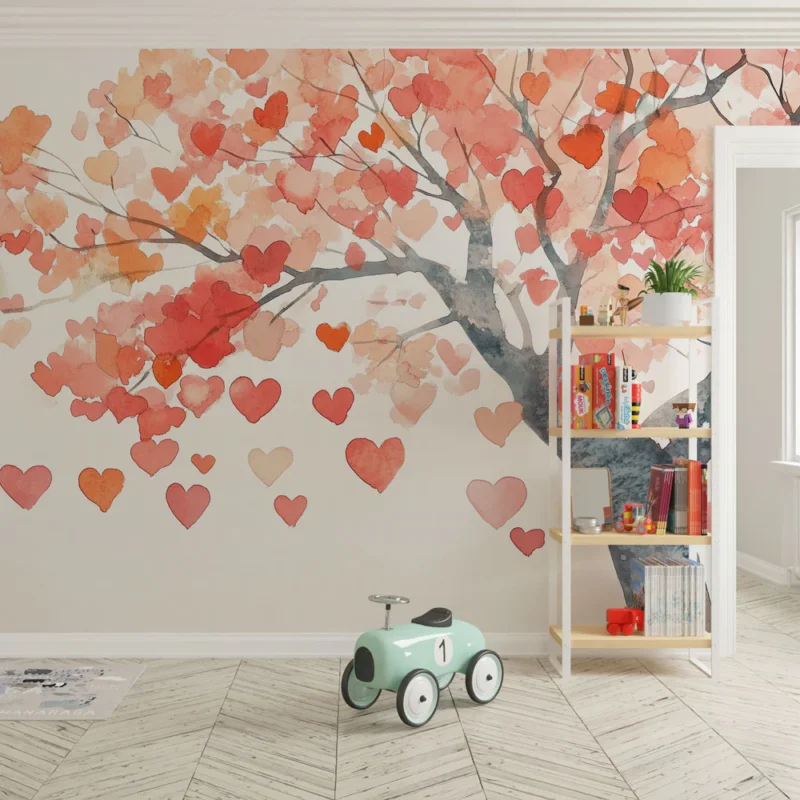 Prix Cassé Papier peint arbre et cœurs Design romantique à l‘aquarelle