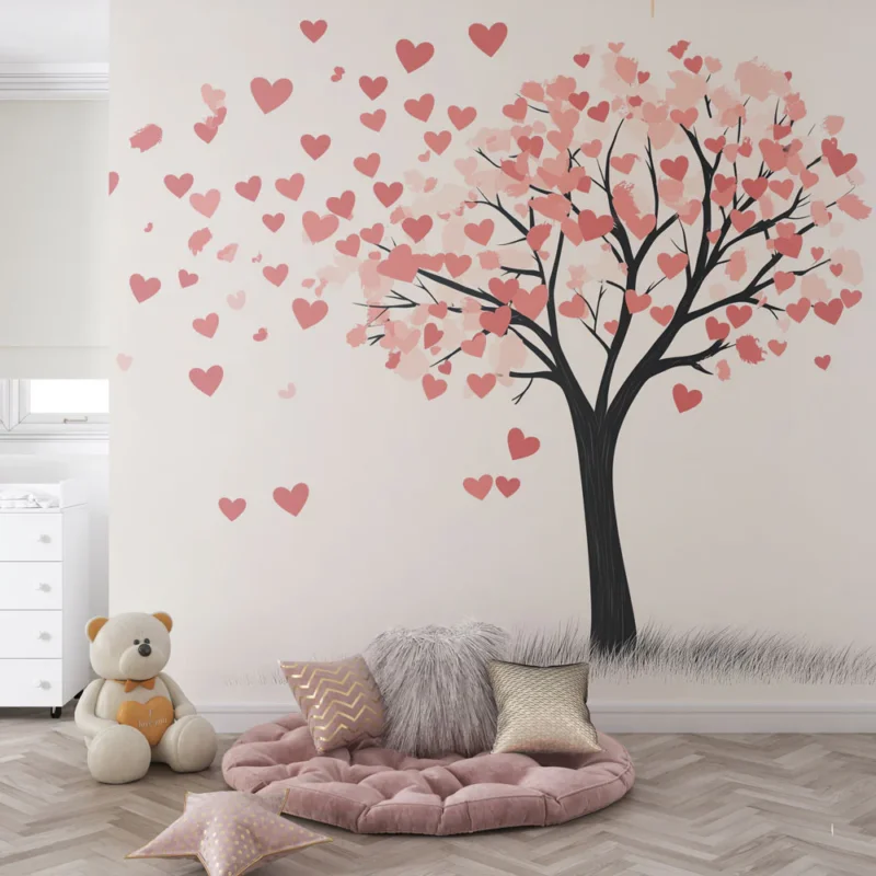 Offre Limitée Papier peint arbre en cœurs Décoration romantique et moderne