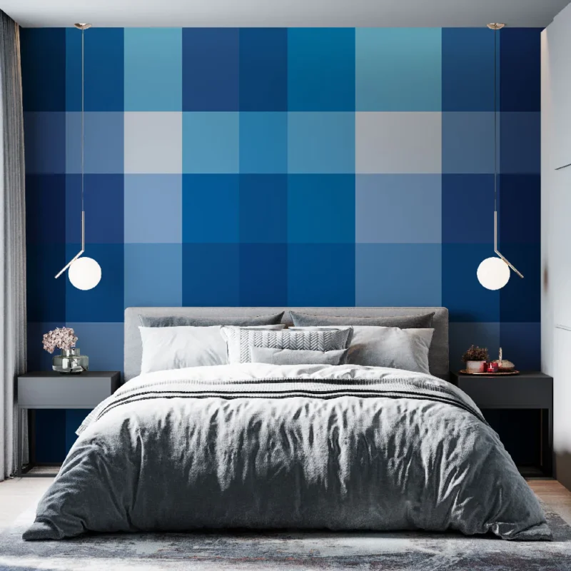 Papier peint écossais Carrés aux nuances de bleu Dernier Modèle