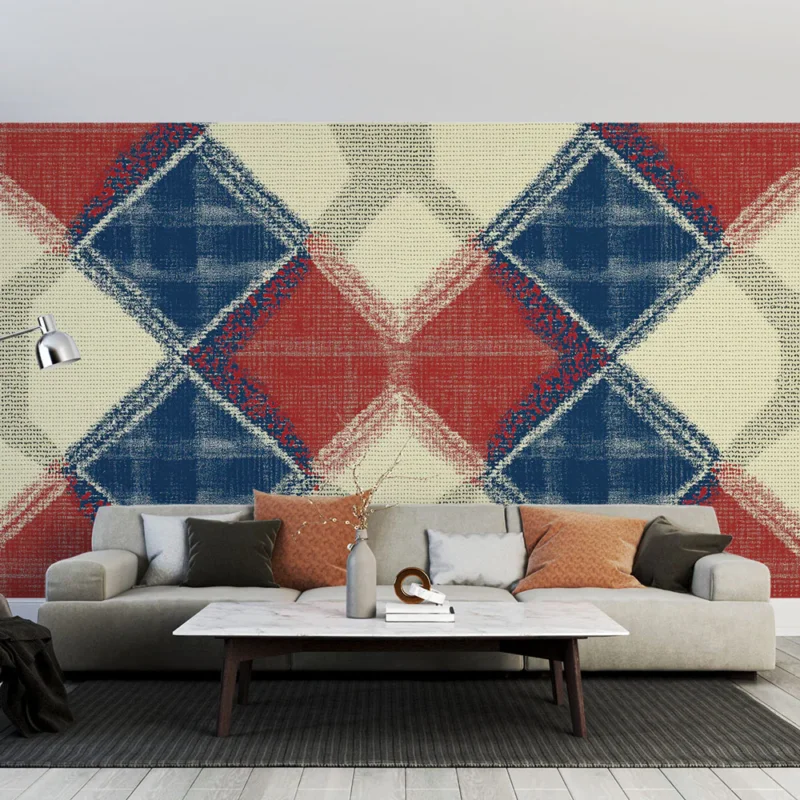 Achat Immédiat Papier peint écossais Tartan à carreaux bleu rouge