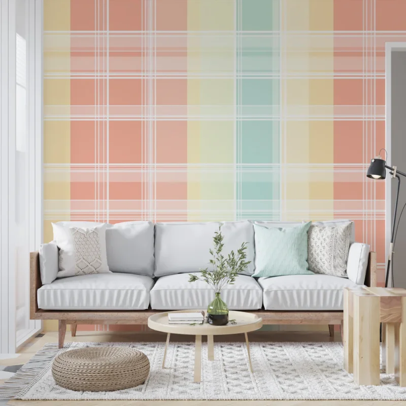 Promotion Papier peint écossais Tartan petits carreaux pastel