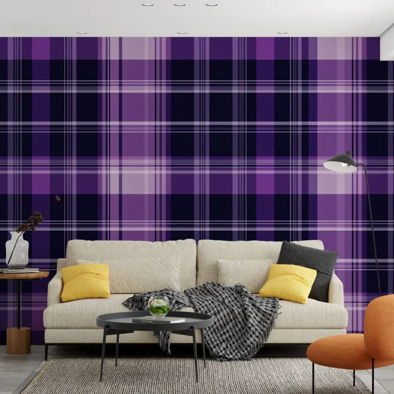Papier peint écossais Tartan petits carreaux violet Livraison Express