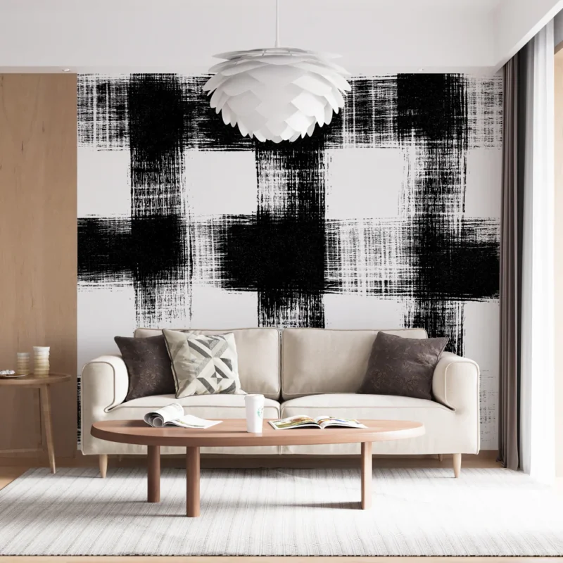Nouvel Arrivage Papier peint écossais Tartan simple noir et blanc