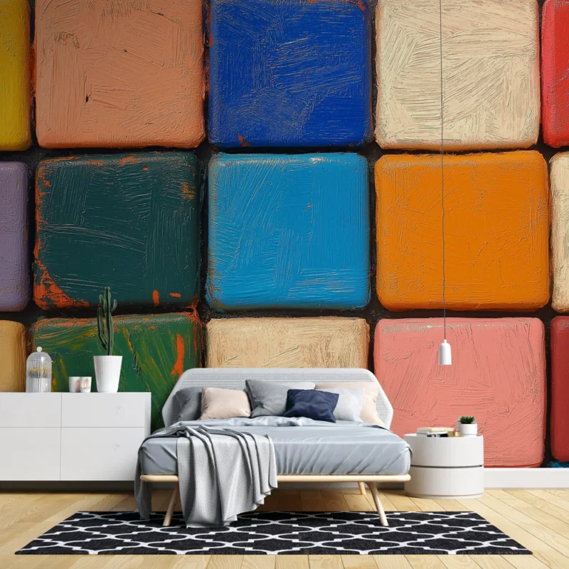 Papier peint damier coloré Peinture et couleurs vives Prix Cassé