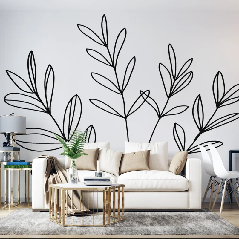 Prix Cassé Papier peint feuillage noir et blanc Branches minimalistes