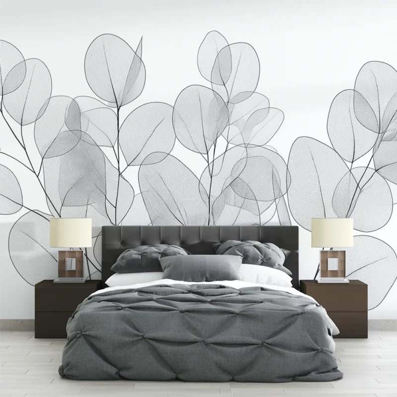 Nouvel Arrivage Papier peint feuillage noir et blanc Feuilles d‘eucalyptus