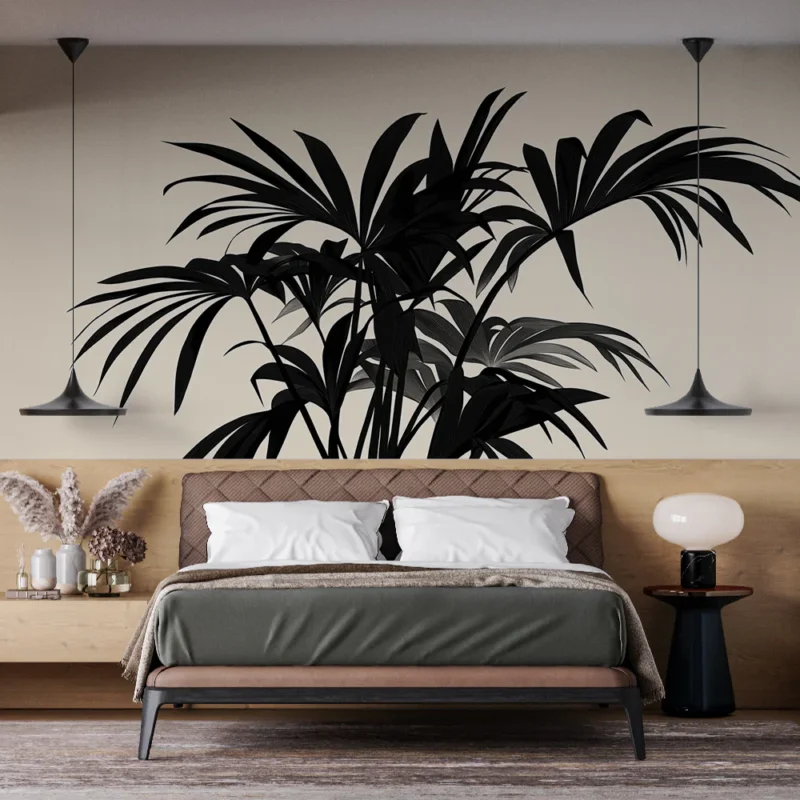 Achat Immédiat Papier peint feuillage beige Végétation tropicale sombre