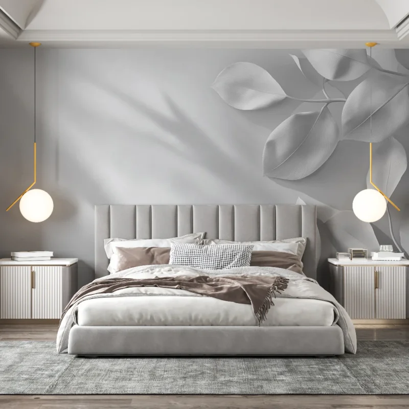 Papier peint feuillage blanc Feuilles et ombres Soldes