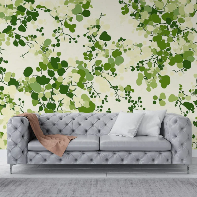 Réduction Papier peint feuillage vert Nuances de verts et petites feuilles