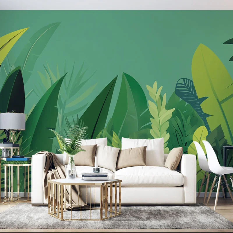 Populaire Papier peint feuillage vert Dessin d‘une forêt tropicale