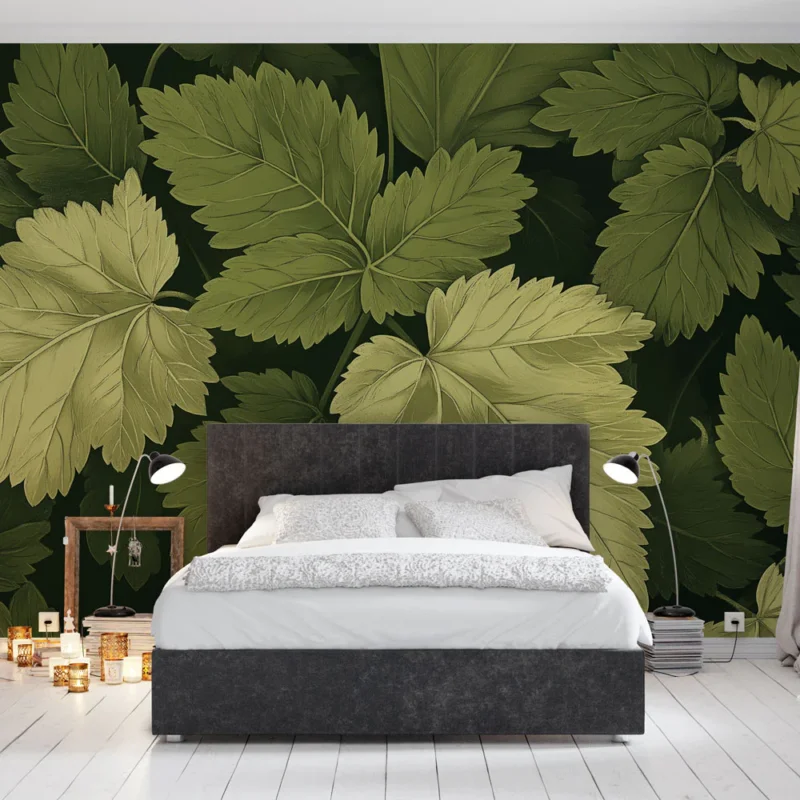 Papier peint feuillage vert Nuances de vert au style vintage Nouvelle Collection