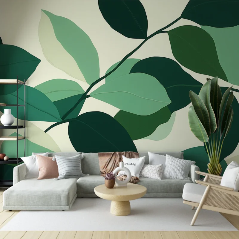 Meilleur Choix Papier peint feuillage vert Fond beige et nuances de verts