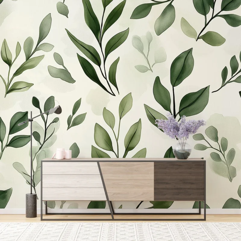 Papier peint feuillage vert Herbier pastel Offre Du Jour