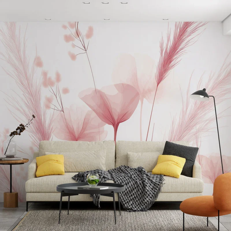 Achat Immédiat Papier peint fleurs roses Douces floraisons sur fond clair