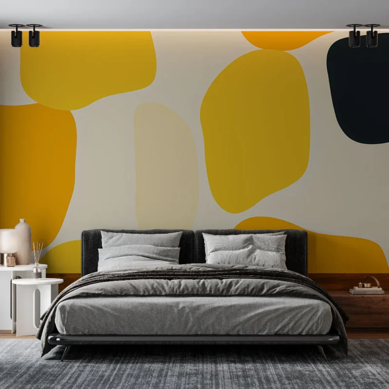Achat Immédiat Papier peint abstrait Motifs organiques en jaune et noir
