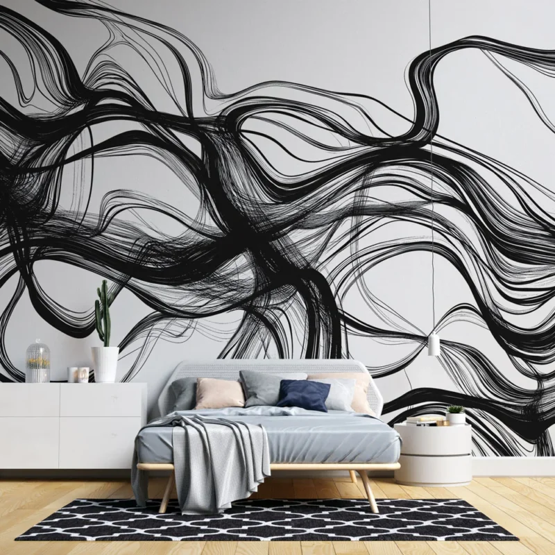 Acheter En Ligne Papier peint abstrait Lignes fluides en noir et blanc