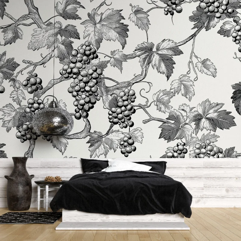 Achat Immédiat Papier peint vignes Motif élégant de grappes de raisin
