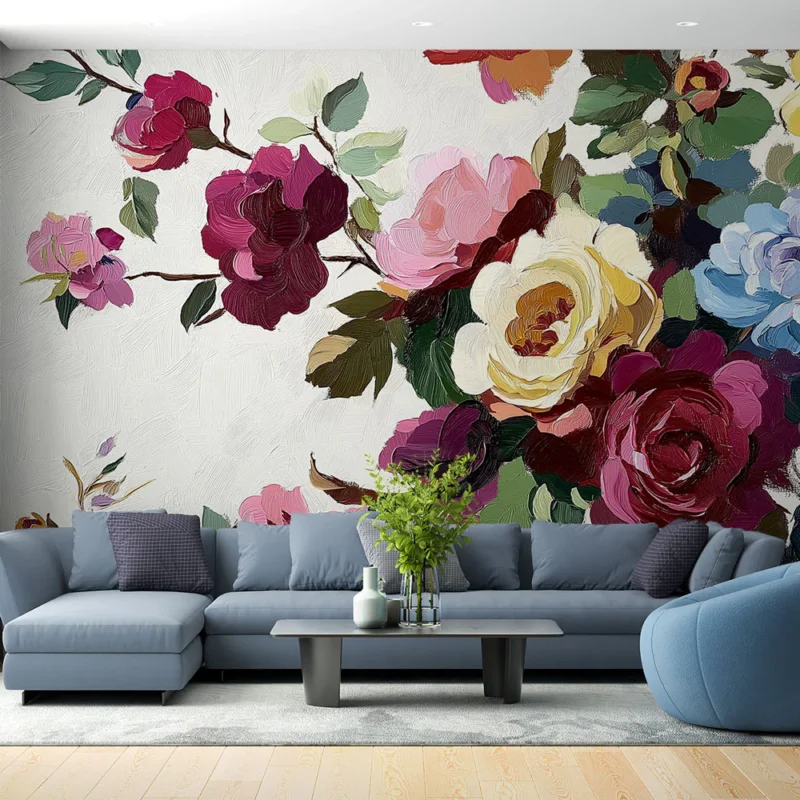 Acheter Direct Papier peint floral Roses colorées sur fond clair